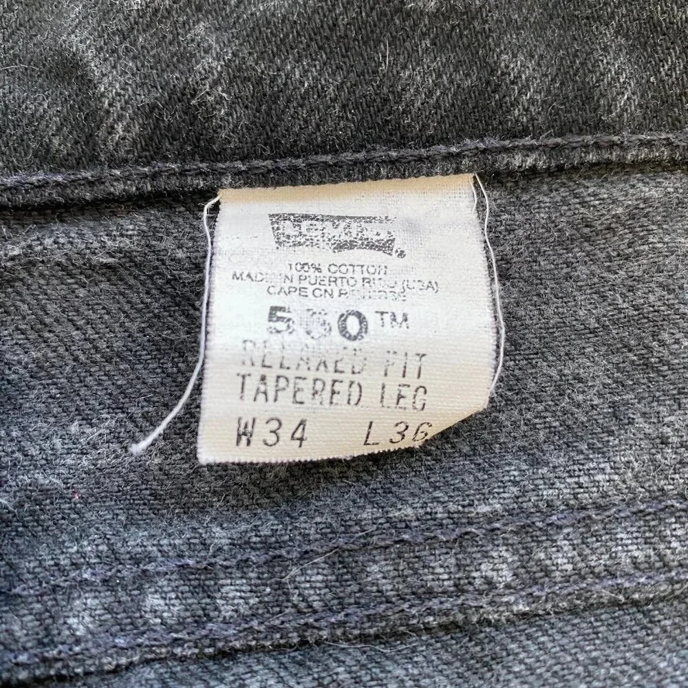 Vintage Levis 550 Orange Tab Denim Jeans Relaxed Fit Men's 34x32 Black Raw Hem